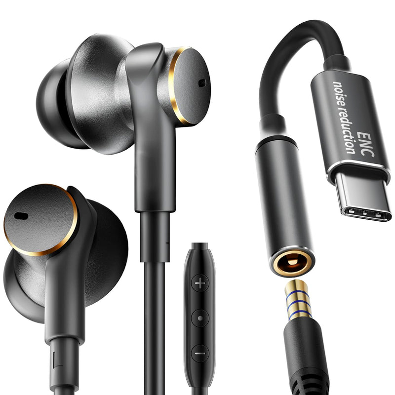 Wired Headphones Balance Powerful Bass & HD Call Noise-cancelling Earbuds | Immersive Bass,(Four drive)Bass Boost In ear Wired Earphones Universal 3.5mm & USB C Plug with Mic ENC Noise reduction calls