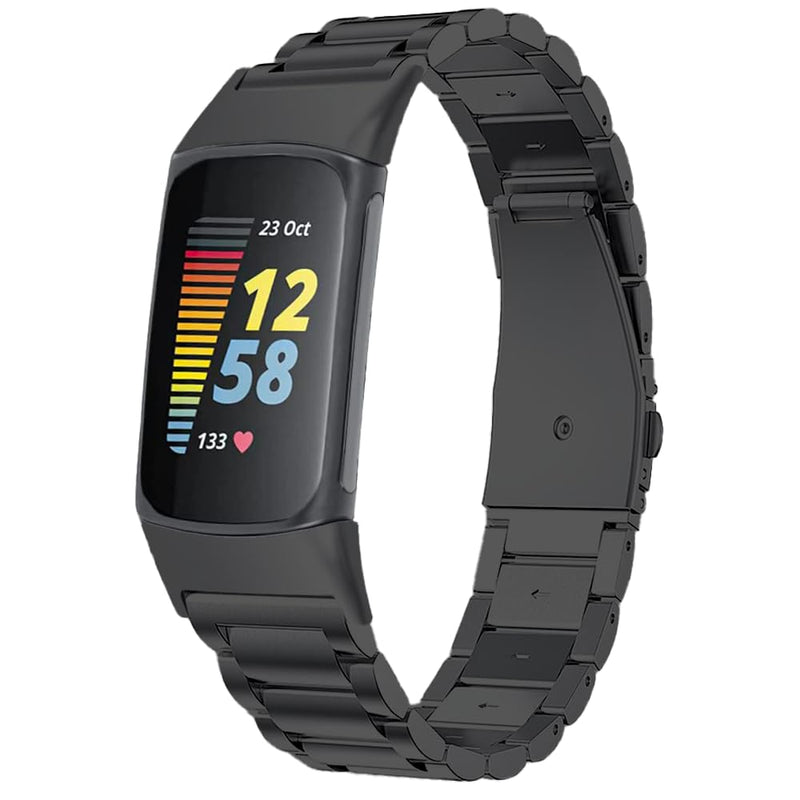 Titanium Watch Metal Band Strap for Fitbit Charger 6 & 5 Men | 40% Lighter than Steel,Hypoallergenic,Corrosion Resistant,Durable,Fits wrist 5.9"-8.6",Length Adjustable,Secure Clasp black Fitbit charger 6/5