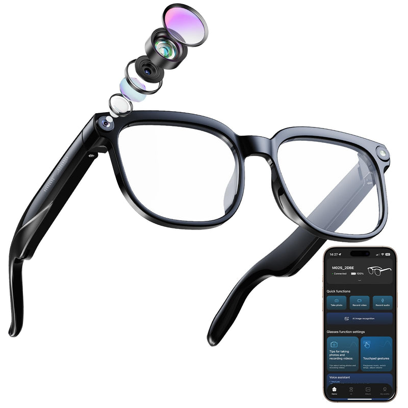 CJkao Smart Glasses with Camera, Bluetooth Music & Call, 800W HD Camera Glasses, 1080P Video Recording, Built-in ChatGPT Voice Assistant Control for Men Women(White)