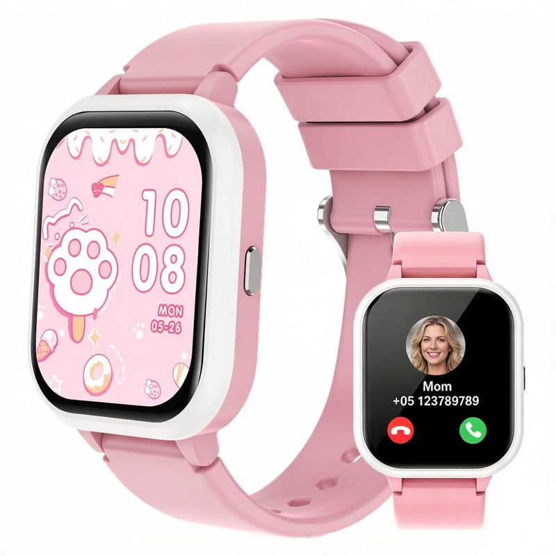Kids Smart Watch 4-15 Ys, Standalone&APP Dual Use, Bluetooth Call, Kid Gift | 1.8'' IP68 Boys Girls Fitness Tracker, DIY Sports Modes, Heart Rate&Sleep Monitor, 13 Alarms, Weather, Smart Reminder, Games Pink-Bluetooth