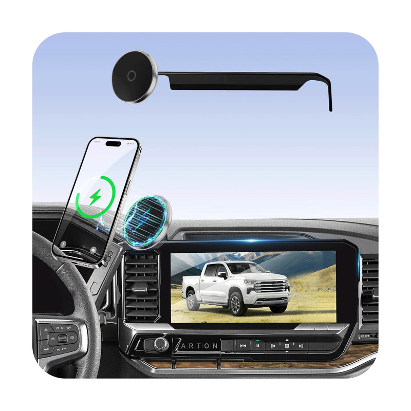Phone Holder for Chevy Silverado 1500/2500/3500 (2022-2026, ONLY Fits 13.4" Screen), MagSafe Car Mount, 15W Magnetic Wireless Charger, 360° Rotating, Hands Free, 2023 Silverado Accessories Interior Chevy Silverado 1500 | 2022-2026 (13.4" Screen)
