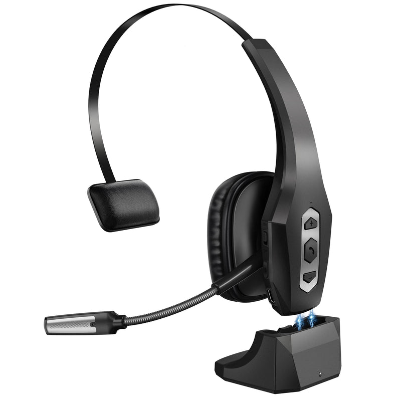 [AUSTRALIA] - Trucker Bluetooth Headset with Charging Base, Wireless Hands-Free Headset with Noise Canceling Mic & Mute Button, 56Hrs Working Time PC Headsets for Cell Phones, Computer, Truck Driver BLACK 