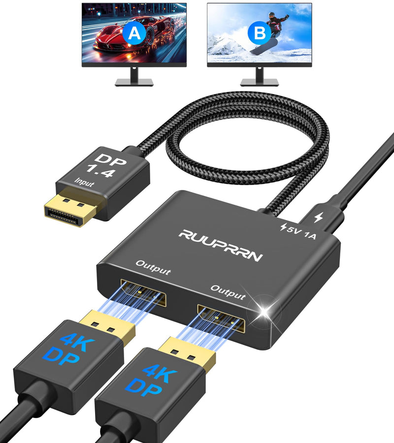 4K@60Hz DisplayPort to Dual DisplayPort Splitter for Dual Monitors Adapter | DisplayPort Mst Hub, DP 1.4 to Dual DP Adapter 1 in 2 Out Extended Display Port Splitter for PC, NVIDIA, AMD Graphics Card 4k DP to dual DP adapter