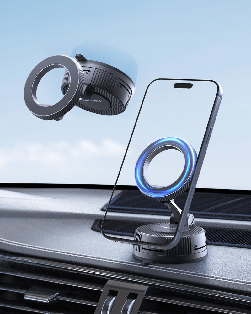 Spigen VacuumLock Magnetic Dashboard Magsafe Car Mount 360° Rotation | 360° Rotation, Strong Magnetic Hold Compatible with iPhones, Galaxy with Magnetic Cases, Pixels with Pixelsnap Ribbed