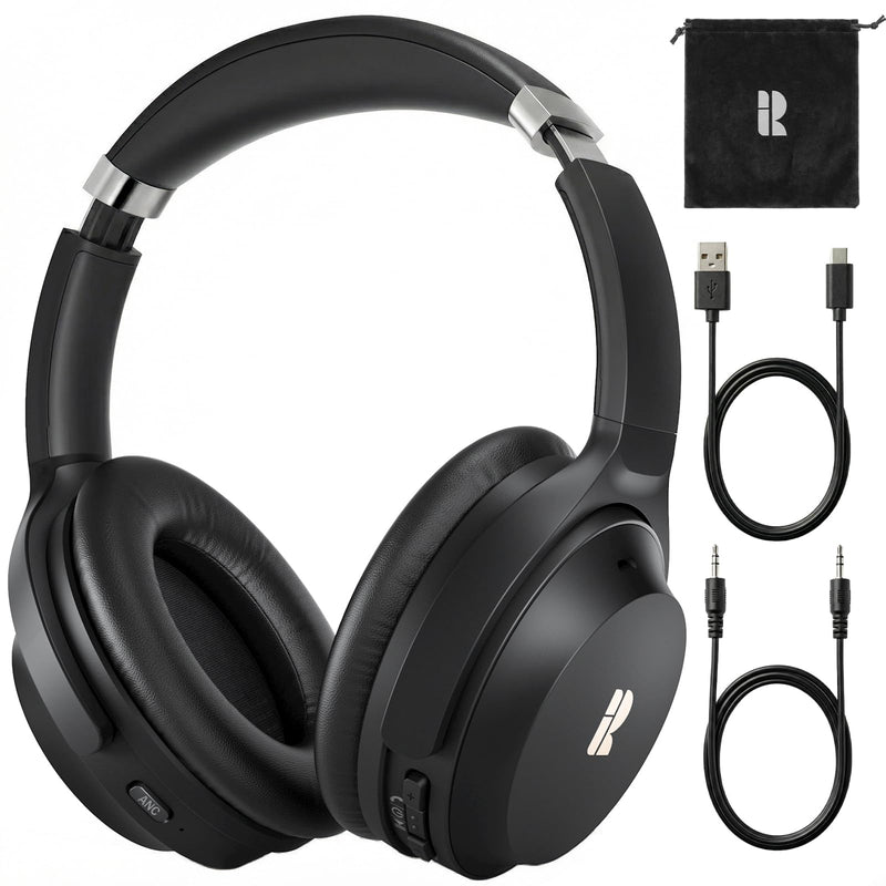 Active Noise Cancelling Headphones, Wireless Over-Ear Bluetooth Headphones ANC, Hi-Res Audio, 60H Playtime, Deep Bass, 3.5MM Cable, Memory Foam Ear Cups for Work/Travel/Home/Office | cVc 8.0 Noise Canceling Mic, ANC Deep Bass, Soft Earcups, 3.5mm Cable...