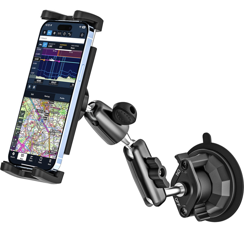 Pilot Phone Holder, Aviation Window Phone Mount, Ultra Suction Cup | 360° Metal Arm Airplane Windshield Cellphone Mount, Aircraft Cockpit Stand for iPhone 17 16 15 Pro Max, iPad, 4-13" Device