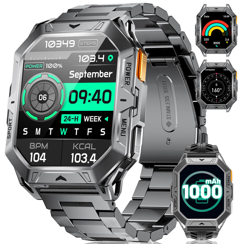 LIGE Military Smart Watches for Men(Answer/Make Calls),100-Day Battery Life,2.13" AMOLED Outdoor Sports Smartwatch with Compass,Fitness Tracker with 100+Sports Modes for Android iOS,AI Voice