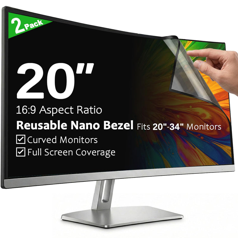 [2-Pack] 20 Inch Reusable Nano Bezel Anti-Glare Computer Privacy Screen | for Monitor, 16:9 Aspect Ratio, Residue-Free Removable Anti-Spy Filter, Eye Protection Anti-Blue Light Desktop Shield 20 Inch(Diagonal)-16:9 Aspect Ratio
