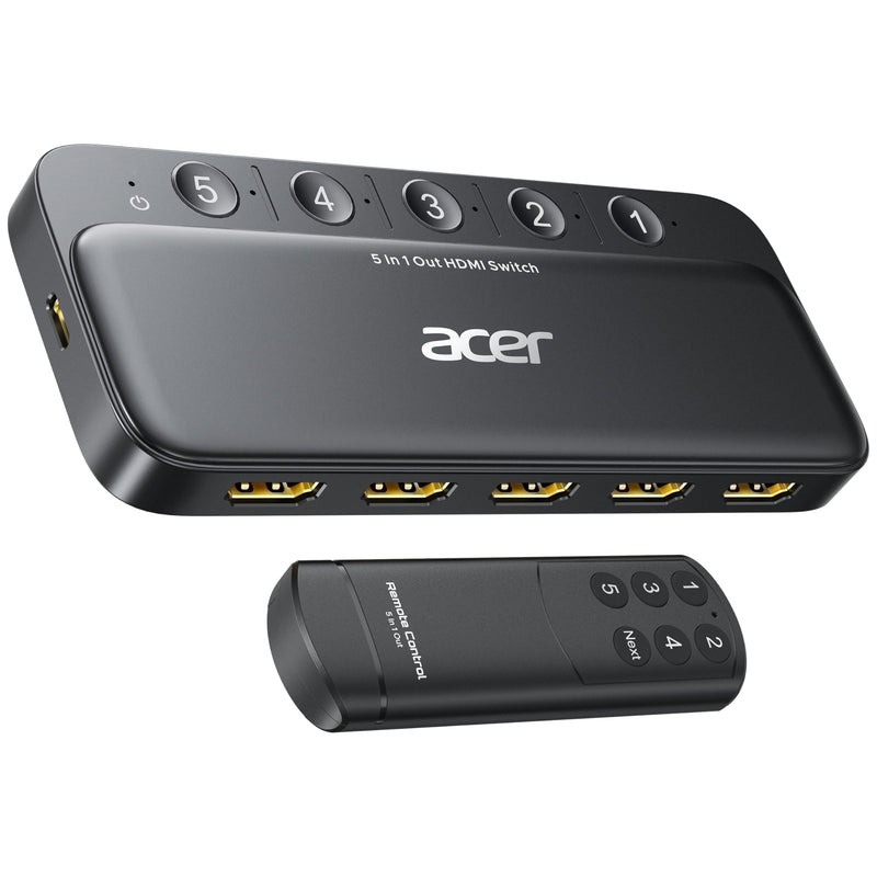 acer HDMI Switch 5 in 1 Out [4K@60Hz, HDMI 2.0, HDCP 2.3, HDR] Switcher with Remote, Supports DTS, Dolby, Work for PS5/Xbox/Switch/Roku/TV Stick/Projector Grey