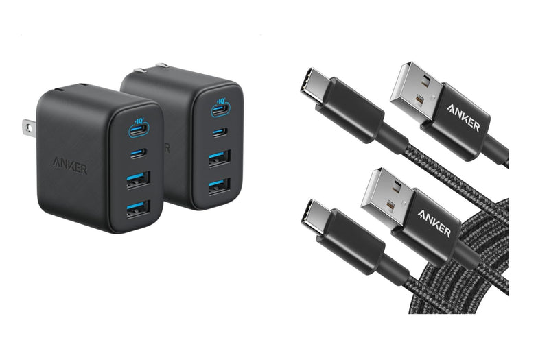 Anker Cable [2 Pack, 10FT], USB A to USB C Cable for iPhone 17 Series,Zolo Charger Block, 2-Pack 4-Port Wall Adapter with 50W Max Output