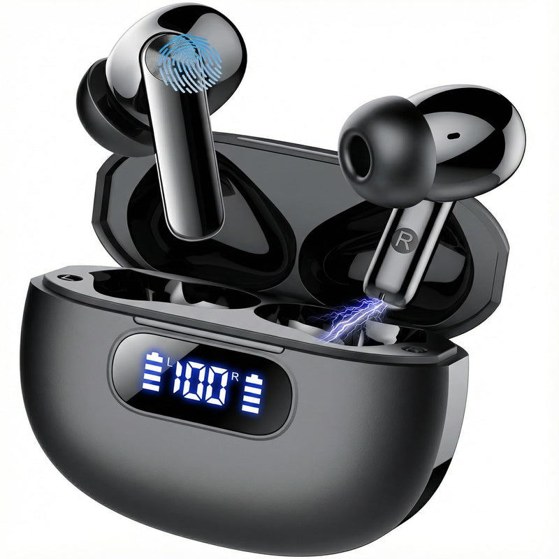 Wireless Earbuds, Bluetooth 6.0, Wireless Headphones, LED Digital Battery Display, IPX7 Waterproof in Ear Headphones, 56-Hour Playtime, 200 Hr Standby,Type-C Charging, Smart Touch Controls. (Black) Black