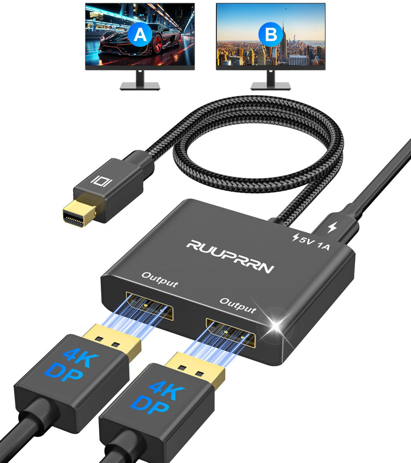 Mini DisplayPort to Dual DisplayPort 1.4 Adapter, Single 8K60Hz,HDR | Thunderbolt 2 Male to 2 DP Female Splitter Extended Display Port Splitter for MacBook Air/Pro,Mac mini,Surface Pro/Dock Gold
