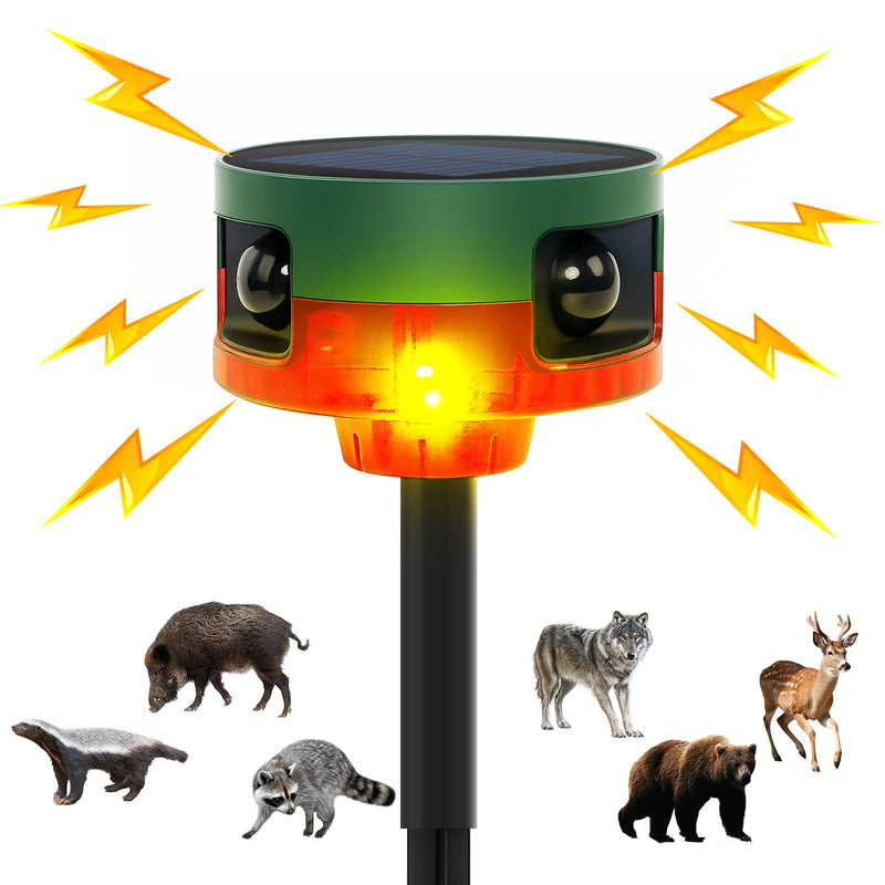 [AUSTRALIA] - Solar Outdoor Motion Sensor Alarm, 130dB Dog Barking & Gunshot Sound, 13 Sounds, Strobe Light, Support Recording & Volume Control, Keeps Unwanted Animals Away from Yard, Garden, or Farm 