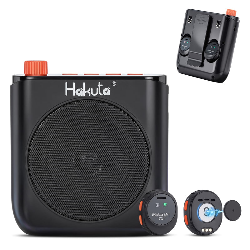 HAKUTA Voice Amplifier with Magnetic Wireless Lavalier Microphone, Portable Bluetooth Speaker for Teachers with 2 Mic, Rechargeable Voice Amplifier for Classroom/Meetings/Training/Outdoor