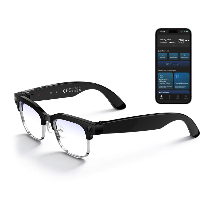 AI Smart Glasses with 8MP Camera, 1080P Video & HD Photo, Bluetooth Audio, AI Voice Assistant, Real-Time Translation, Object Recognition, Noise-Cancel Calls, Music, Photochromic Lenses M