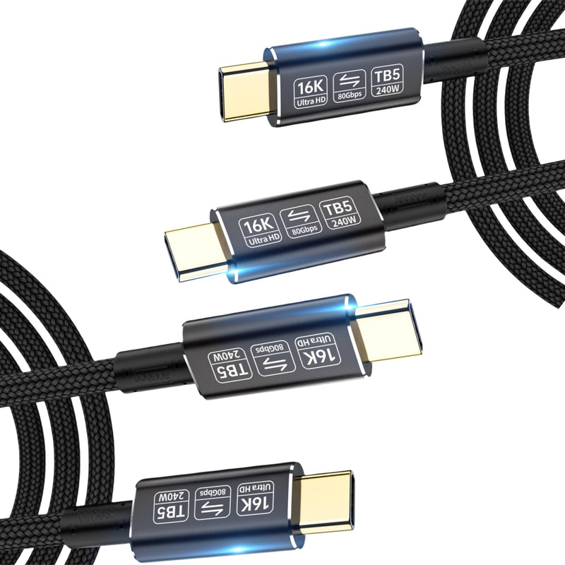 usb-c long cables Compatible with Thunderbolt 5 cable[2-Pack 6.6FT],Thunderbolt 4/3,80Gbps usb c data transfer cable ,usb 5 16k/8k video for monitors type c charger fast charging 240w/100w braided 6.6 ft (2-Pack)