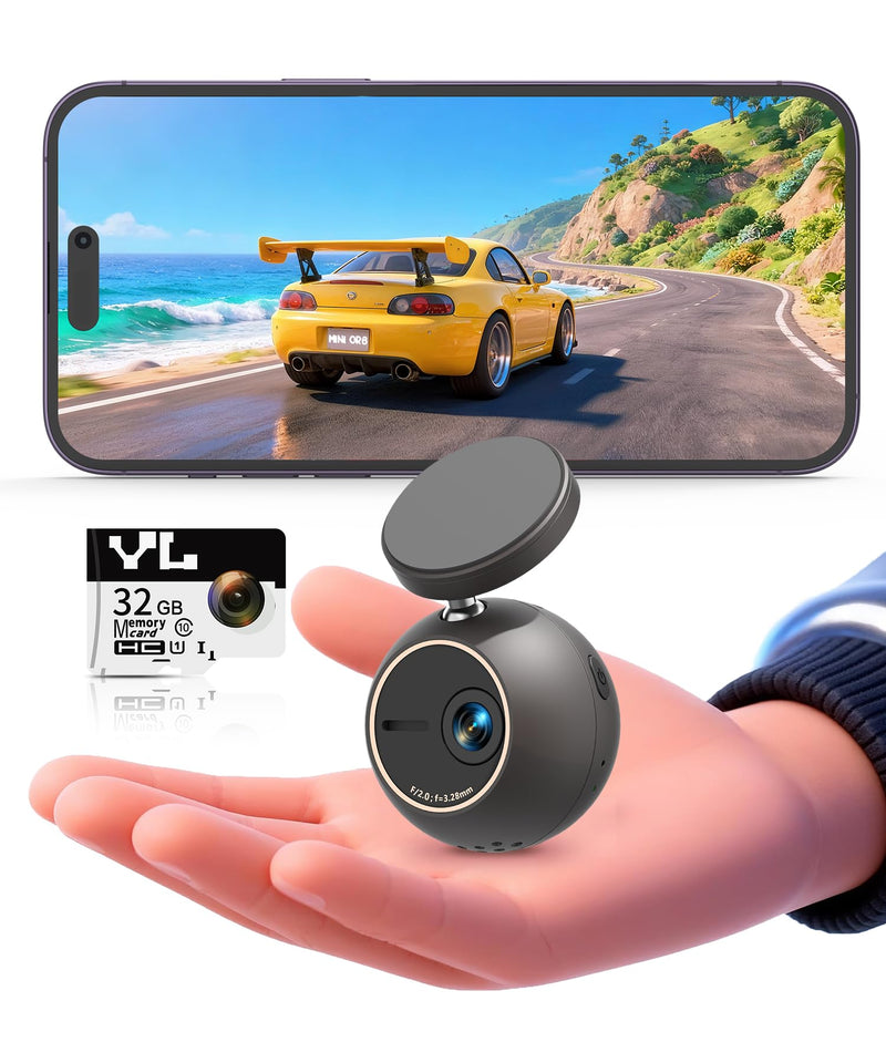 [AUSTRALIA] - KAWA Dash Cam 2K with Voice Control,Mini Spherical Front Dashcam, 360° Rotatable Mount,32G SD Card,Built-in WiFi and App,G-Sensor,NightEagle Engine, 24H Parking Monitor, Video Recorder for Cars black 