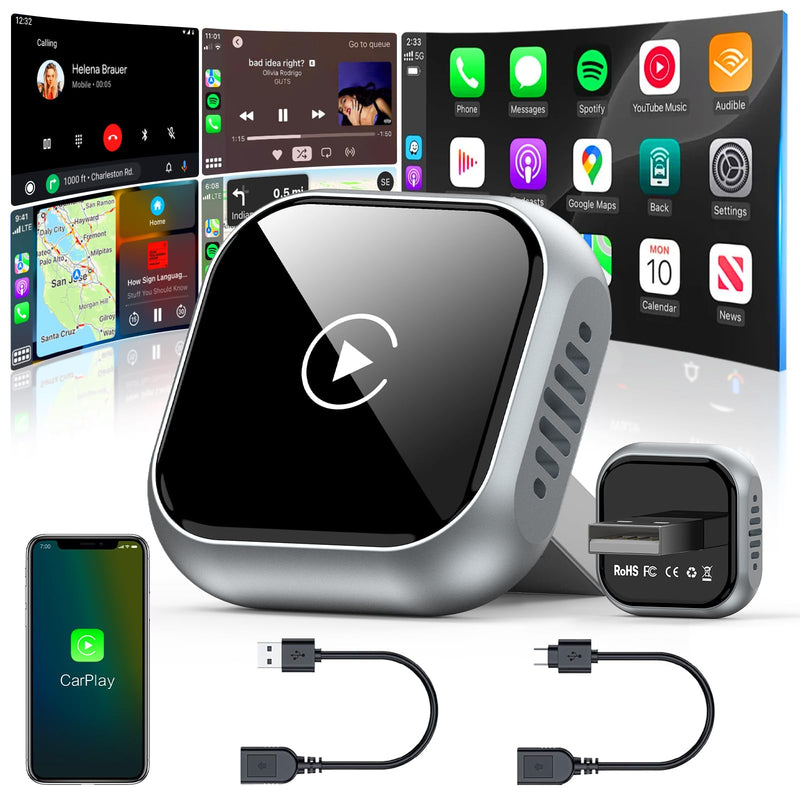 2025 Upgraded Wireless CarPlay Adapter for iPhone | Ultra-Mini Metal, Convert Wired to Wireless, Bluetooth 5.3 Fast Stable Connection, Plug & Play, 800+ Factory CarPlay Wired Cars, iOS 10+