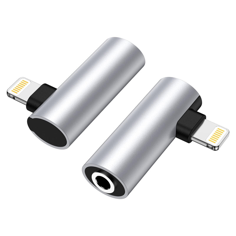 2Pack [Apple MFi Certified] Lightning to 3.5 mm iPhone Headphone Adapter Compatible for iPhone 14 13 12 11 Pro XR XS Max X 8 7 6,Aux to Lightning Cable Headphones Jack Adapter Audio Dongle Right Angle Silver