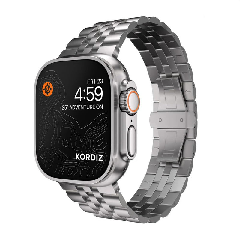 KORDIZ Titanium T03 Band for Apple Watch ULTRA 3 / ULTRA 2 / ULTRA (49mm) — Refined Iconic Design, Lightweight Grade 2 Titanium with Butterfly Clasp — Premium Luxury Bracelet for Men Natural Titanium