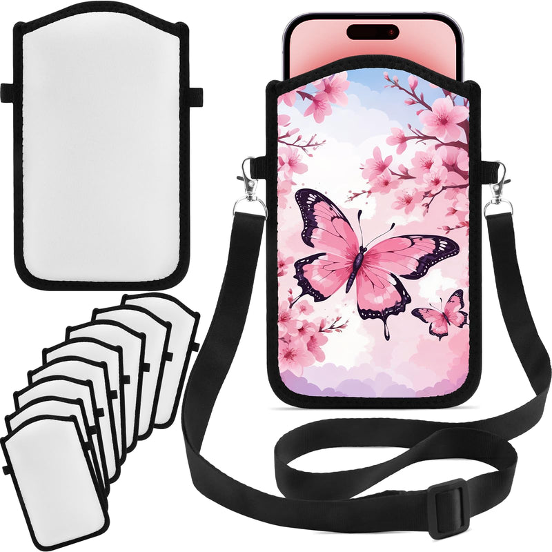 Sublimation Blank Phone Pouch Double-Sided | Adjustable Crossbody Bag Hands-Free for Travel Gym Work Walk | Customized Lightweight Waterproof Neoprene Case Gift to Men Women Teens (10Sets) Sublimation Phone bages 10 Sets