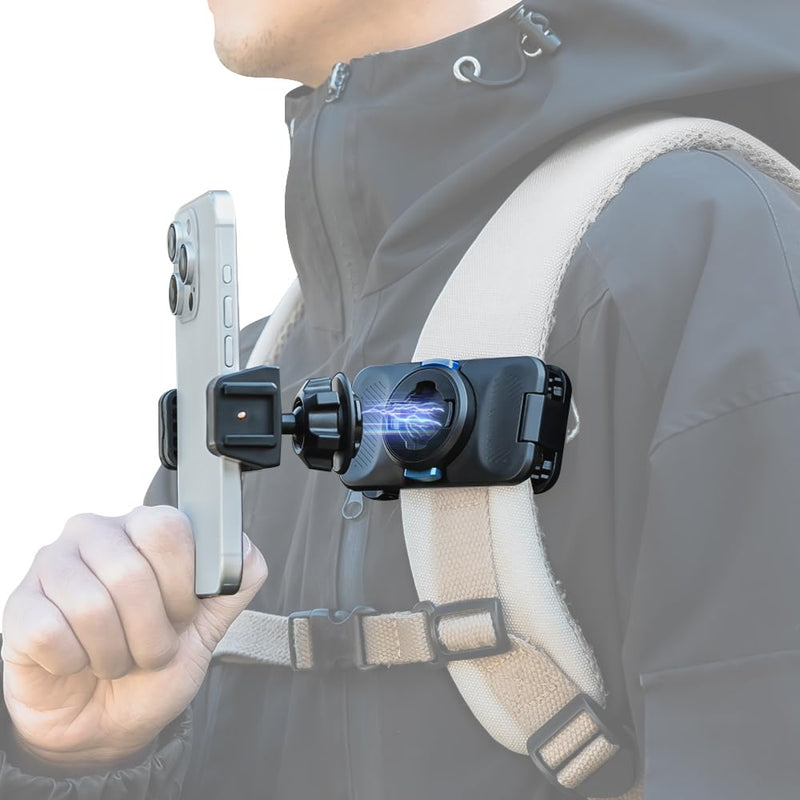 Magnetic Phone Clip Mount for Backpack Strap, 360° Rotating Hands-Free Phone Holder Compatible with iPhone 17/16/15 Pro Max, Samsung and Most Smartphones