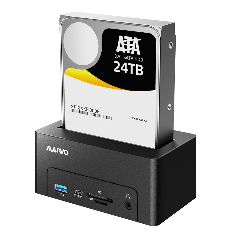 MAIWO Hard Drive Docking Station for 2.5 3.5 Inch SATA HDD SSD, USB 3.0/eSATA 5Gbps Speed with UASP, 24TB Capacity, External HDD Reader