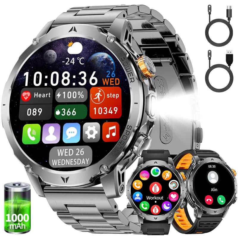 LIGE Smart Watches for Men,1.7" Smartwatch with 1000mah Battery,Flashlight,Bluetooth Call,100+ Sports Modes,Health Tracker,IP68 Waterproof,Fitness Tracker Watch for Android iOS(Black) Black