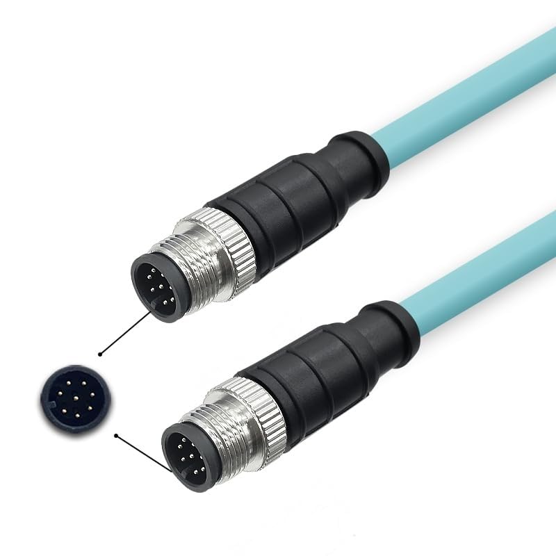 M12 to M12 Cat7 Ethernet Cable, 10Gbps Gigabit, IP67 Rated Waterproof Dustproof, Flexible PUR Jacket for Industrial Automation, Robotics (8 Pin A-Code Male to Male, 10 Meter) 8 Pin A-Code Male to Male