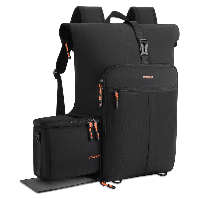 MOSISO Camera Backpack with Camera Bag Insert, Photography Backpack | Expandable Roll Top Compartment, Soft Camera Padded Bag Insert with Rain Cover&Shoulder Straps for Canon/Nikon/Sony, Black
