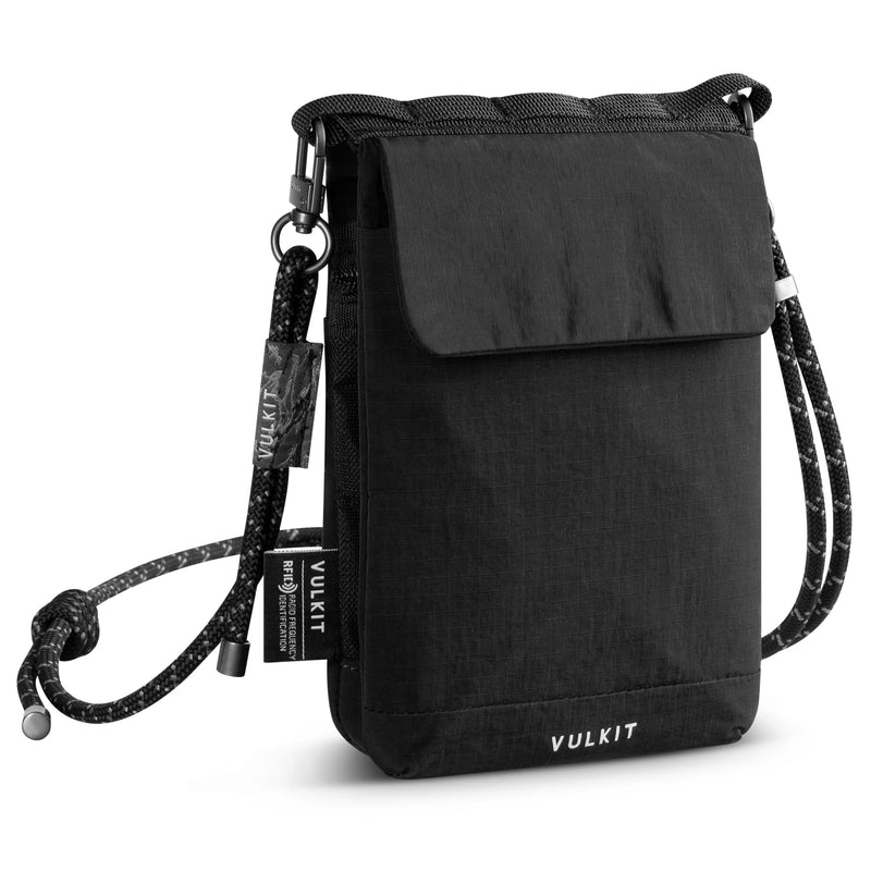 VULKIT City Pouch Crossbody Travel Bags RFID Blocking Travel Wallet Passport Pouch Neck Wallet Phone Bags for Men Women Teens Black
