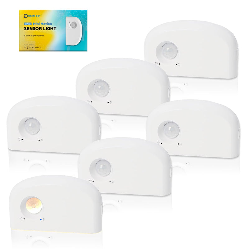 [AUSTRALIA] - Mini Stair Lights Motion Sensor Indoor, Battery Operated Night Light, Warm White, Rechargeable Magnetic Dimmable Stick-On Wireless LED, for Stairs Hallway Bathroom Bedroom, 6 Pack by Dazzy Dot 6pc 