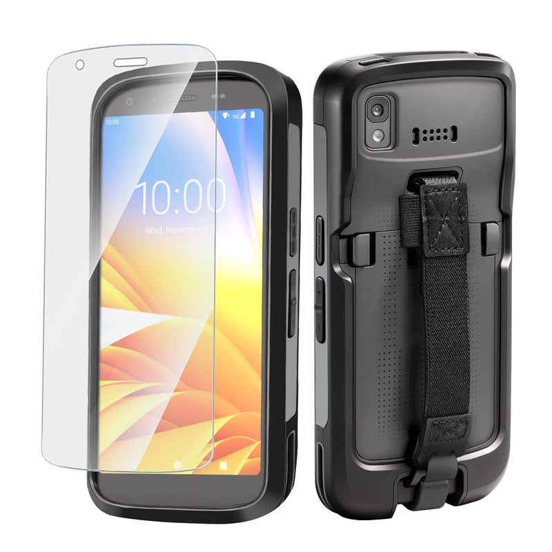 Rugged Case for TC22,Protective Bumper Case Cover Rugged Boot for Zebra TC22 TC27 Mobile Computer Scanner,SG-TC2L-BOOT-01 with Hand Strap and Tempered Glass,Black