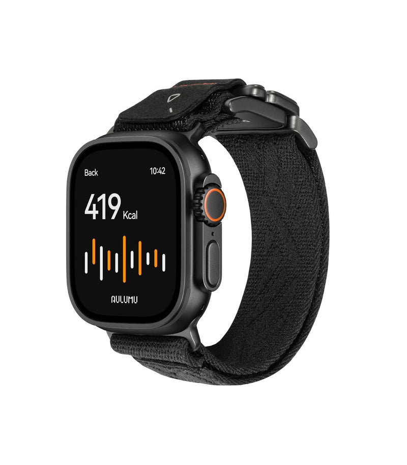 Aulumu C03 Snap Functional Titanium Buckle for Apple Watch Ultra (3/2/1) Nylon Band | Luxury Embossed Texture Knit | Quick-release Design | iWatch Bands for 49/46/45/44MM Black Titanium
