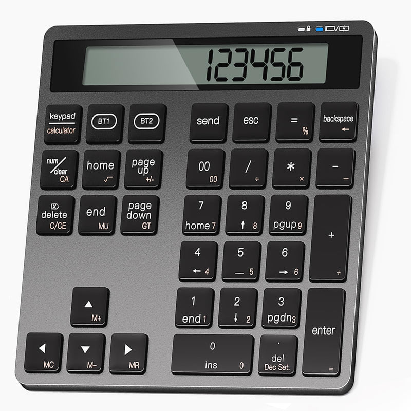 Rechargeable Wireless Number Pad for Laptop, Dual Bluetooth Number Keypad with Calculator Display, 34-Key Numeric Keypad for Windows, Mac, PC, Tablet Black
