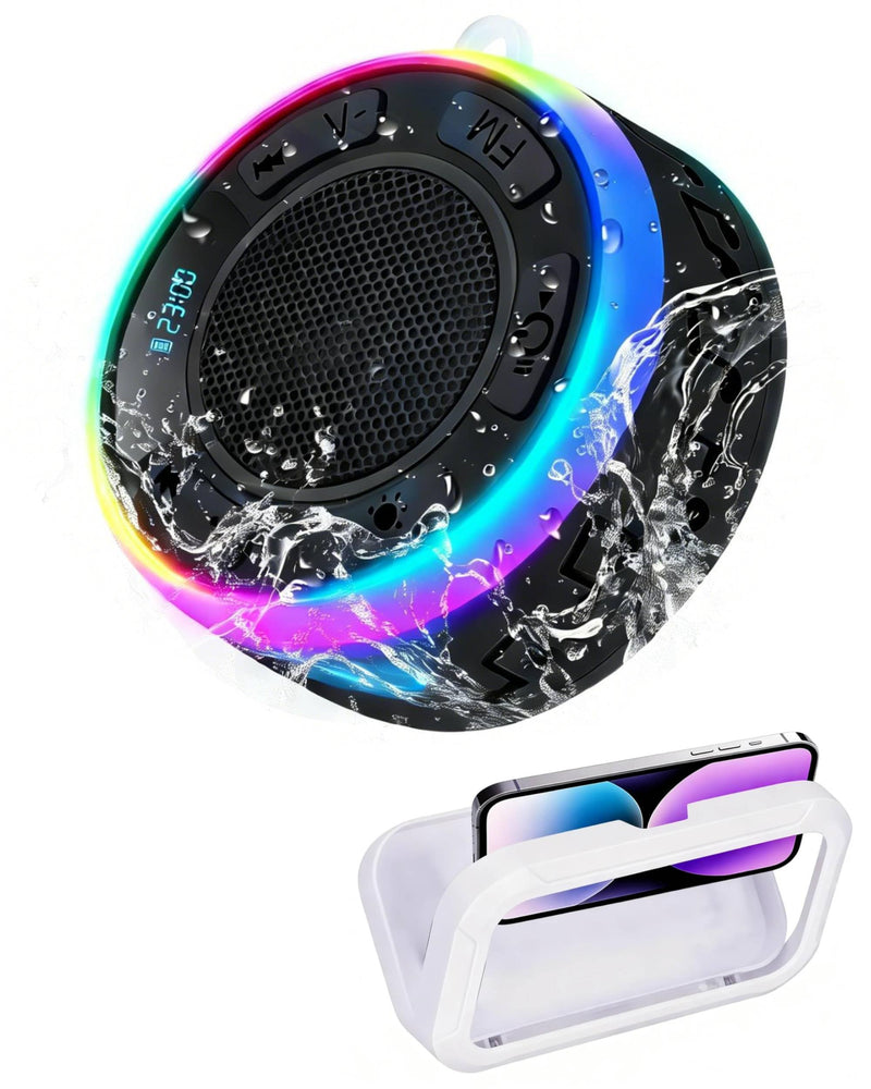 Shower Speaker Bluetooth Waterproof, Portable Wireless Bathroom Speaker with HD Sound & Deep Bass, IPX7 Waterproof Mini Speaker with Shower Phone Holder, for Shower, Pool & Travel