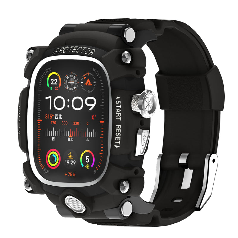 iG-3100 Rugged Case with Band for Apple Watch Ultra 2 49mm,Shockproof Bumper Cover Silicon Strap for Apple Watch Ultra 1 49mm Full Protective Cover for Men Black