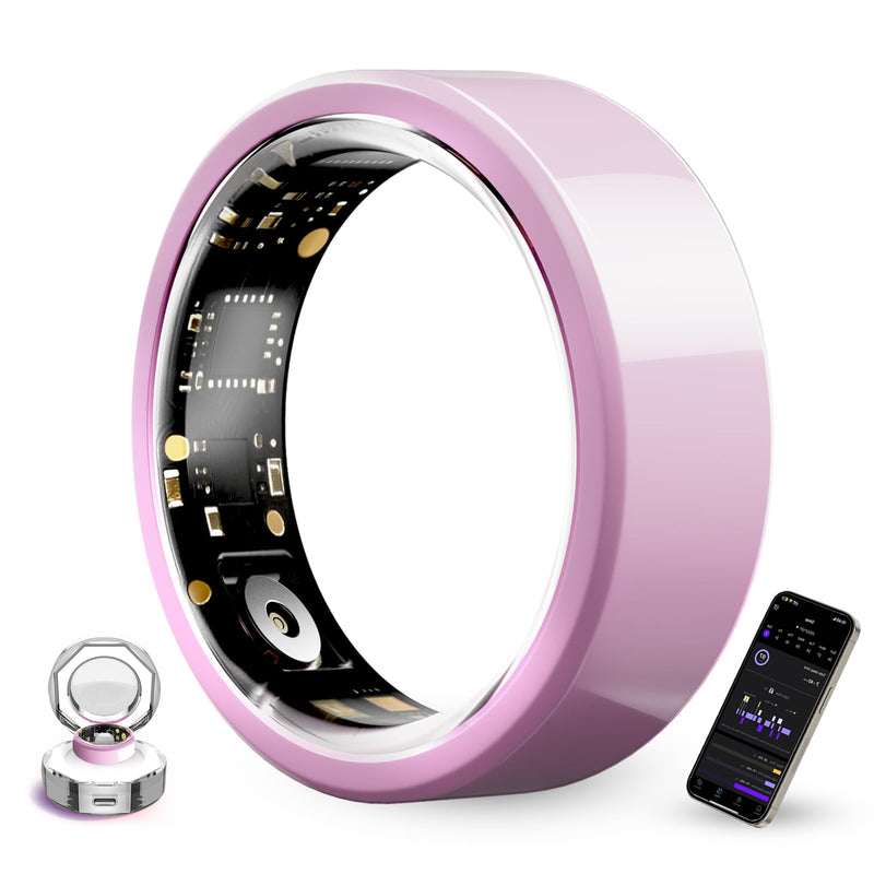 Pink Ceramic Smart Ring for Women and Men,Fitness Tracker Ring with 24/7 Heart Rate, Blood Oxygen & Sleep Tracking, NFC Access Control, 5ATM Waterproof (#9) 9