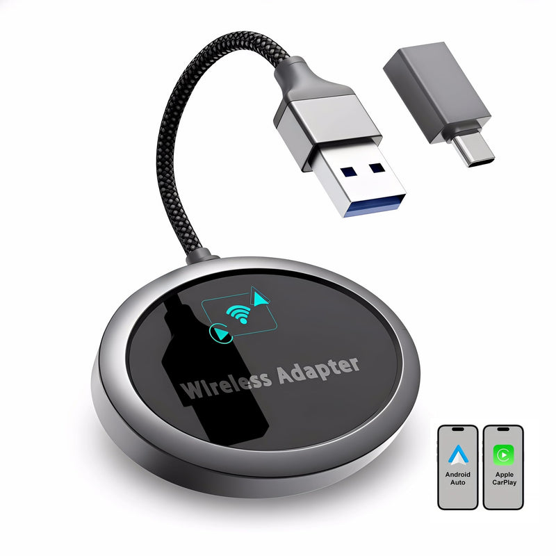 GPY 2-in-1 Wireless CarPlay Adapter 2026 for Apple & Android Auto Adapter | Plug & Play CarPlay Dongle Converter, Fast Auto-Connect, Compact Design Fast Stable Connection with USB/USB-C Port (Grey) Grey