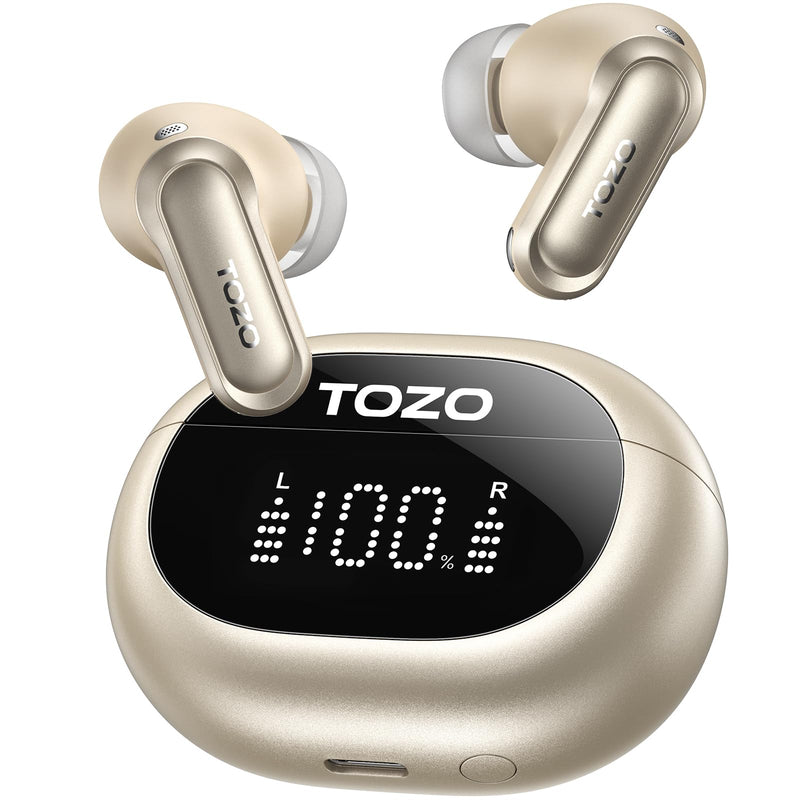 TOZO NC20 Active Noise Cancelling Wireless Earbuds LDAC Hi-Res Bluetooth | 6 Mics AI Call Ear Buds 80H Playtime, Dual Pairing, 32 EQ via App, IPX8 Waterproof, Wireless Charging Case Matte Champagne
