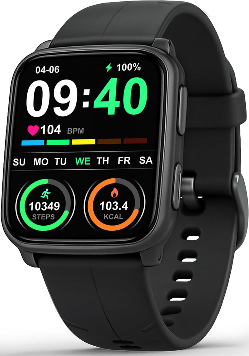 MorePro Fitness Tracker with 24/7 Heart Rate & Blood Pressure Monitor, Blood Oxygen & Sleep Tracker, Smart Watch with Step Calorie Counter, IP68 Waterproof Activity Tracker for Women Men Android iOS Black