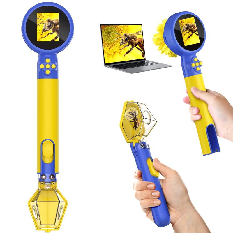 [AUSTRALIA] - Kids Wonder Quest Microscope Camera with Bug Catcher, 2" Screen Portable Handheld Microscope for Kids, HD 500X STEM Science Toy with LED Lights, for Age 3-12 Girls & Boys Birthday Gifts (Blue) Blue 