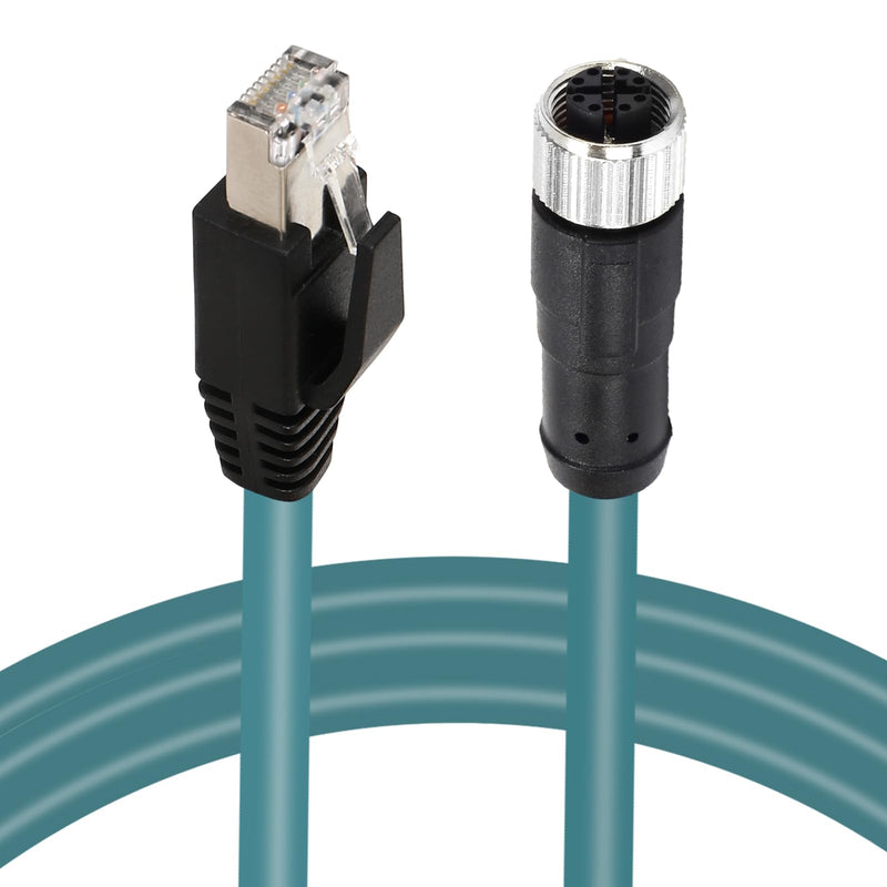 M12 X-Code 8 Pin Industrial Ethernet Cable, IP67 Waterproof Shielded Sensor Cable, Male to Female High-Flex Aviation Connector for Cognex Camera, PLC, Automation System Female X-8pin to male RJ45 5m