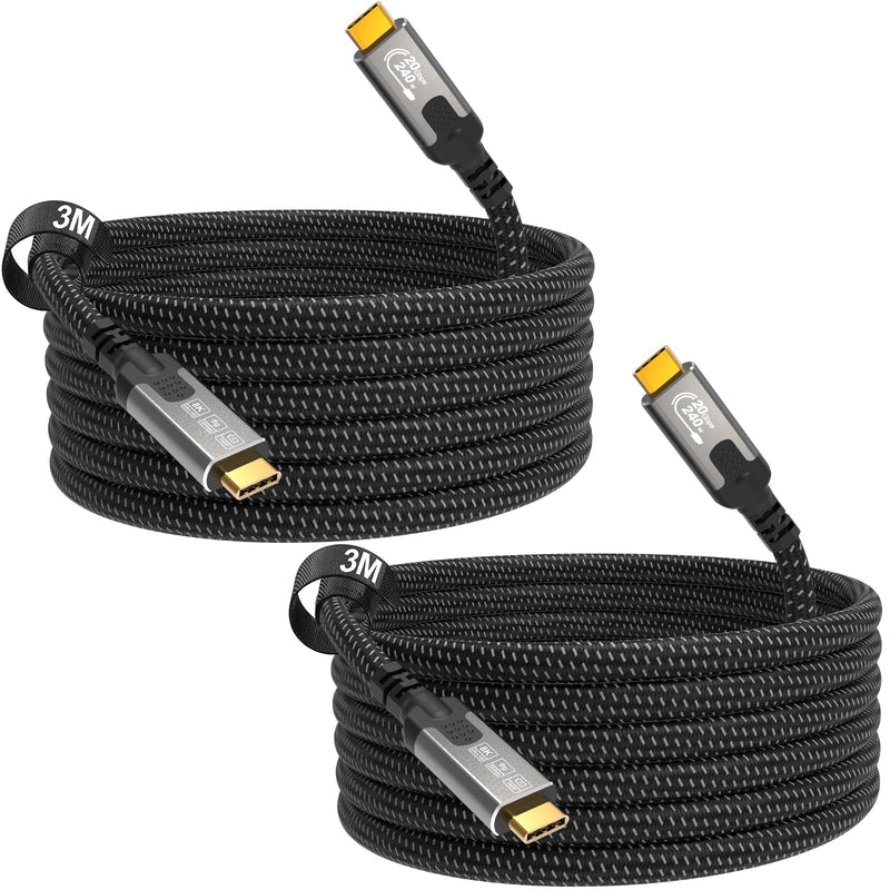 (2-Pack USB c to USB c Cable 10ft,USB C 3.2 20Gbps Data Transfer,Supports 8K@30Hz,4K@60Hz/144Hz Video,240W 48V/5A,USBC Display Cable for Thunderbolt 4,MacBook Pro, Switch iPhone 16 10FT+10FT
