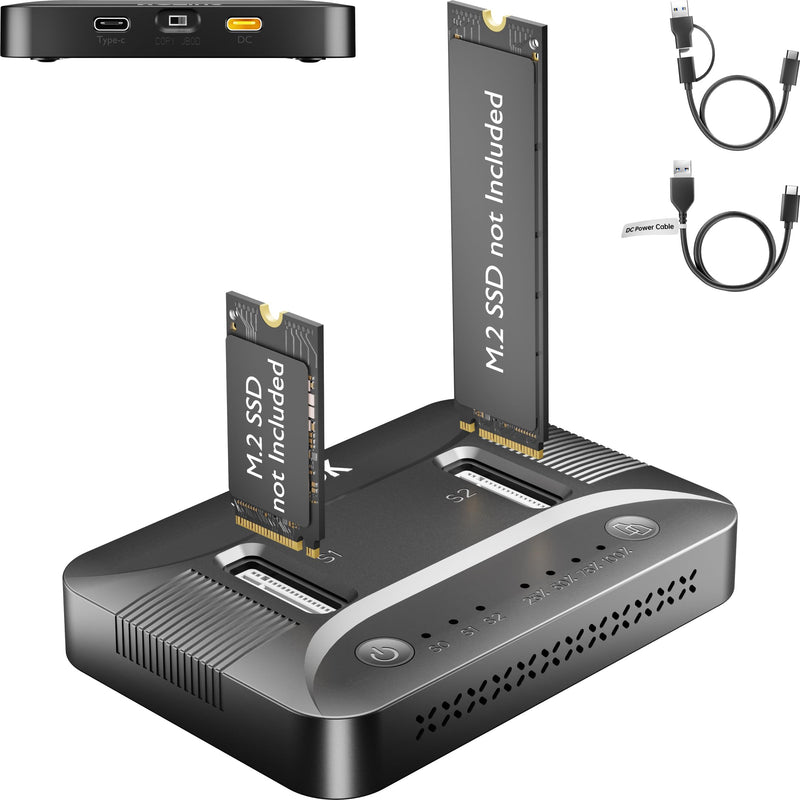 Dual-Bay M.2 SSD Cloner Dock for PC Storage Upgrade Tool-Free 16TB | Offline Duplicator M2 Reader Adapter NVMe SATA Copier Enclosure 10Gbps USB-C Supports 2230-22110 RGB Light System Migration
