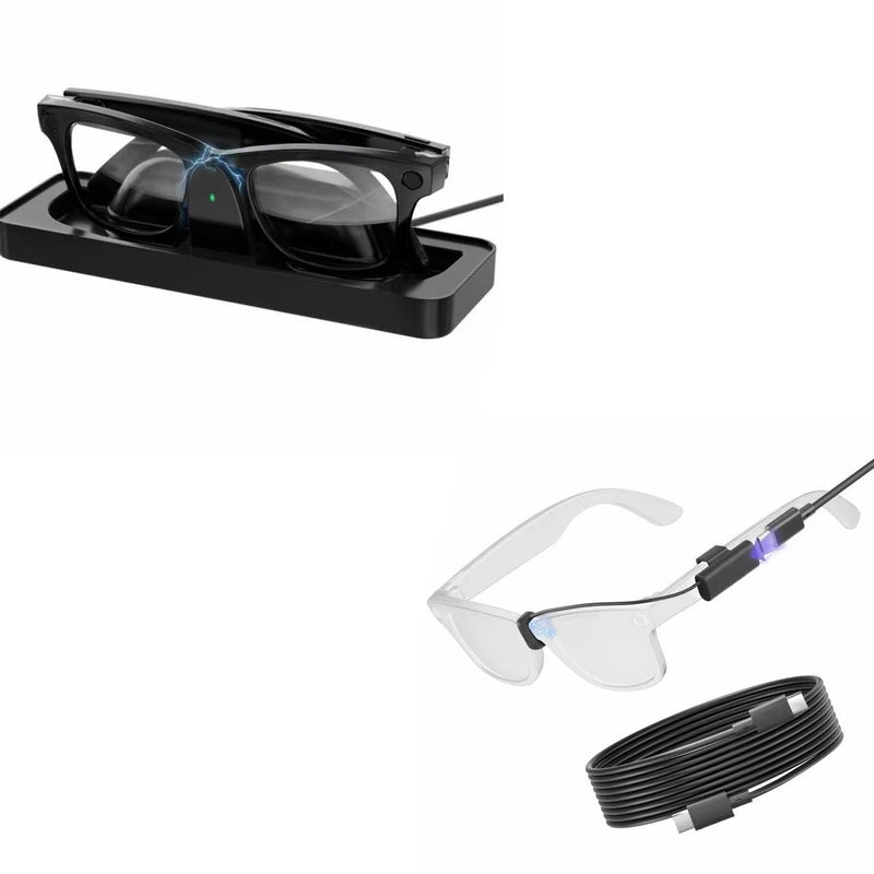 2-in-1 Charging Dock & Cable Set Compatible with Ray-Ban & Oakley Meta Smart Glasses – Fast Charge Station with LED Indicator, Always-On Short Cord + USB-C Cable, Fits Wayfarer, Headliner, Skyler & HS