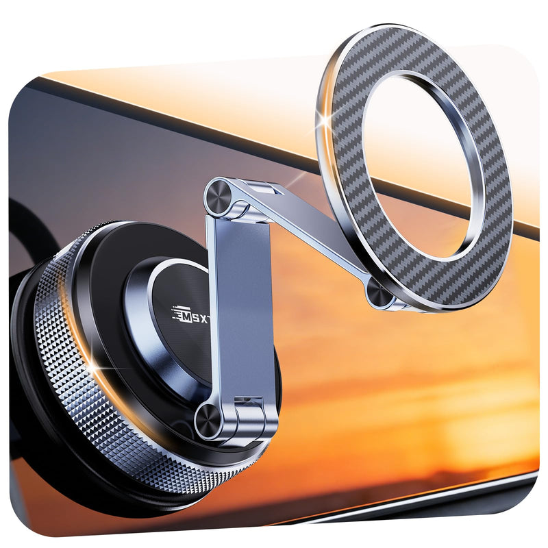 MSXTTLY Magnetic Car Phone Holder 360° Tesla Phone Mount for Magsafe | Foldable Hidden Longer Arms & Metal Build, Vacuum Suction,Washable Nano Gel Base,Strongest Magnet, Fits Tesla & Most Vehicles Space Gray