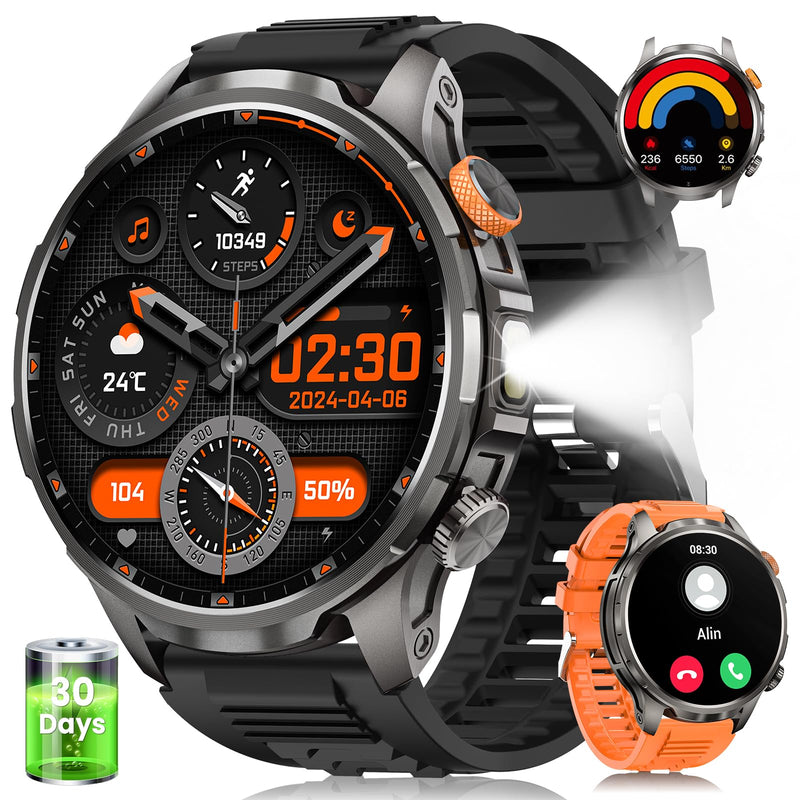 Military Smartwatch for Men 1000mAh Fitness Tracker Rugged Men Watch 2Bands | 1.91" Men's Smart Watch Answer/Make Calls, 5 ATM /110+ Sport Modes/Heart Rate/SpO2/Sleep Monitor Watch for Android Iphone Black 1.91"
