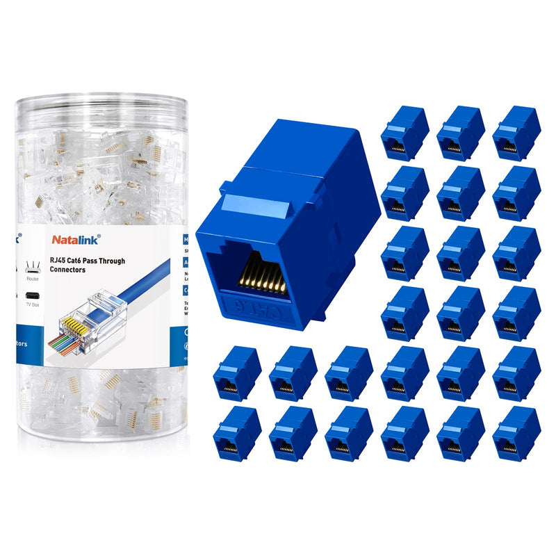 Cat6 Keystone Coupler 25-Pack Blue Female to Female for Wall Plates & Patch Panels with 200 Pack Cat6 Connecto