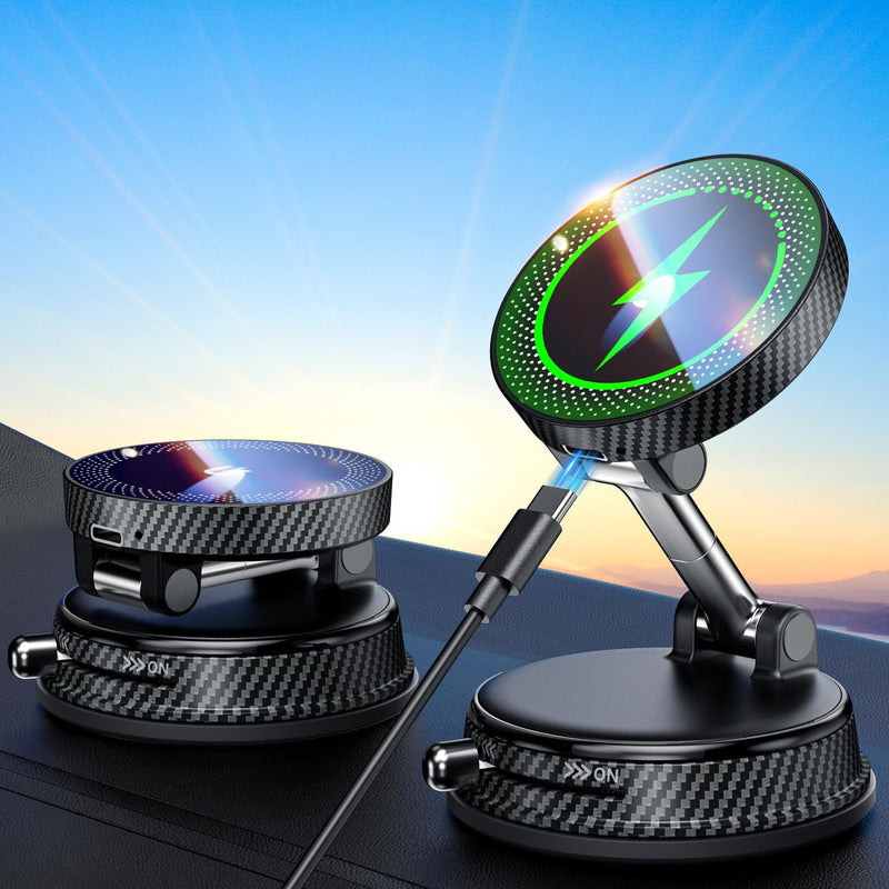 15W Fast Charging Car Phone Holder, [Strong Magnetic & Upgraded Vacuum Suction Cup] 360° Rotation Auto Phone Holder, Car Mount Wireless Charger for Magsafe iPhone 17-12 Series